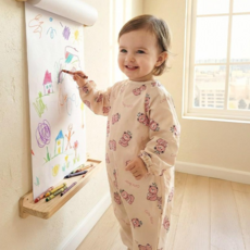 아이레빗 국내생산 아기 유아 미술가운 방수 전신 문센 촉감놀이 모래놀이, 곰돌이 핑크