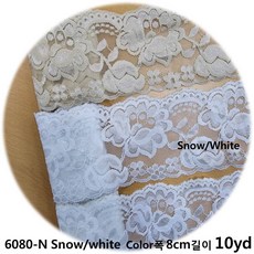 DKLACE-6080-N / 자가드 스판 레이스 폭 8cm 자수 원단 홈패션 리폼 부자재, 10개, S/White