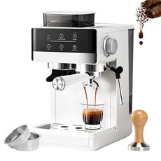 전자동 커피머신 원두 그라인더 내장 에스프레소 머신 20bar 고압 추출 20단계 분쇄 스팀 우유거품 홈카페 커피메이커, 아이보리, 03115520