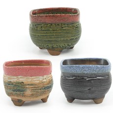 사각 세발 유약 미니화분 3개세트 / 선인장 화초 화분 인테리어