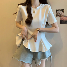 임산부 수유 반팔티 데일리 수유복 스타일리쉬 맘 티셔츠 슬림핏 프릴 소매 산후 나들이 수유용 JXH