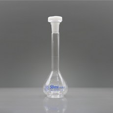 50ml 용적표시 눈금 유리 메스플라스크 액체 부피측정 반응 실험용기 물 고체 초등과학