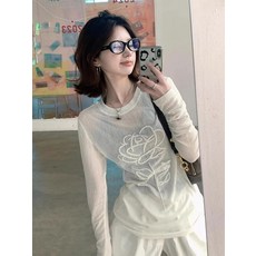 白色立體發泡印花微透防曬罩衫長袖T恤女春夏季薄款韓系上衣