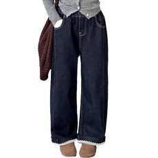 삐삐네옷가게 초등 진청 레이스 포인트 와이드 바지