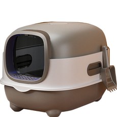 全封閉式貓砂盆，防臭防濺大空間貓廁所，附貓砂鏟可愛造型貓砂盆, 灰色（基礎款）, 1個