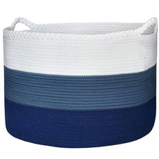 Casaphoria 담요 바구니 세탁 바구니 우븐 보관 바구니 세탁 바구니 55.1 x 55.1 x 35.1cm(21.5 x 21.7 x 13.75인치) 정리용 옷 바구, 21.7"L x 21.7"W x 13.8"H, 화이트&카뎃 블루&네이비 블루