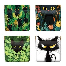 [ 947051 ] 피스블루 4피스 소형 가죽 스퀴즈 동전 지갑 미니 머니 지갑 최고의 선물 고양이와 식물 식물