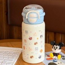 兒童保溫杯 學生專用可愛卡通水杯, 貓貓藍500ML雙飲蓋兒童水杯 普通款來圖, 1個