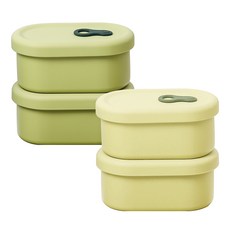 파미레 실리콘 스팀홀 용기 타원형 500ml, 2세트, 올리브 + 라임