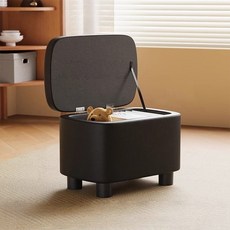 Arsjuo 수납 현관 의자 다용도 화장대 가죽 쇼파 풋 스툴, 1개, 블랙