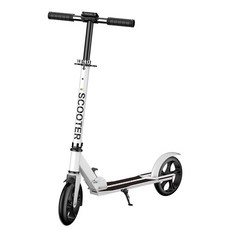 折疊滑板車 滑板車 兩輪 代步車 防滑踏板 摺疊 滑板車 四檔調節 折疊車 平衡車 輕量 通勤 騎行 安全 雙重剎車, 新款大輪大板帶壓扣白色, 1個