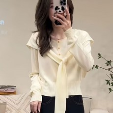 투니스 여성 단색 무드 긴소매 니트 숄 가디건
