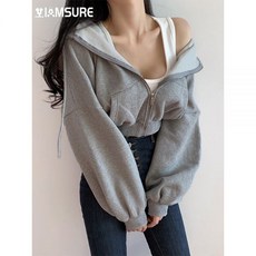 IAMSURE 여성용 짧은 후드 단색 운동복 긴 소매 크롭탑 2020 패션 한국 의류 하라주쿠