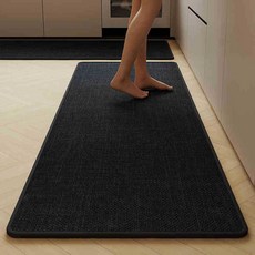 簡約亞麻硅藻泥地墊家用吸水吸油腳墊子廚房防滑耐髒易打理地墊, 1個, 純色編織-黑色
