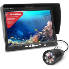 파일 수중 낚시 카메라 LCD 모니터 야간 투시 7인치 TFT IP68 방수 적외선 LED 분리형 선바이저 12V 리튬 이온 배터리 4500mAh 케이스 50m 케이블, Black