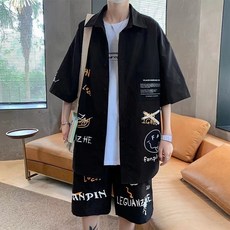 여름 남성용 반팔 셔츠와 반바지 세트 운동복