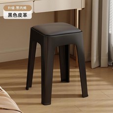 加厚塑膠凳子 黑色皮革椅墊, 黑色
