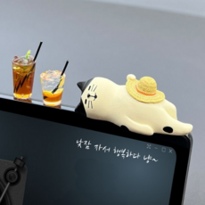 카미 귀여운 고양이 차량 피규어 모니터 장식, 1개, 낮잠잔다 냥