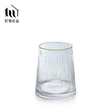 好物良品 北歐輕奢錘紋玻璃金邊花瓶 - 高/矮款可選 花藝花器 插花裝飾 桌面餐桌擺飾, 透明_矮款（超取只能一件）