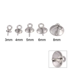 30pcs 스테인레스 스틸 비드 캡 걸쇠 후크 상단 DIY 매력 커넥터 쥬얼리 결과 액세서리, 06 4mm, 04 round bar