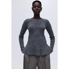 국내백화점 H&M 가디건 브랜드관 리브니트 페플럼 탑 다크 그레이 1303067003 커플 사무실 (BK파우치 증정)