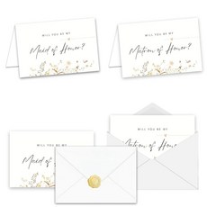 JYfeel Will You Be My Maid & Matron of Honor 카드 세트 (2팩) - 웨딩 파티용 흰색 봉투 및 스티커가 있는 모던 캘리그래피 프로포즈 카드, JYfeel Will You Be My Maid & M