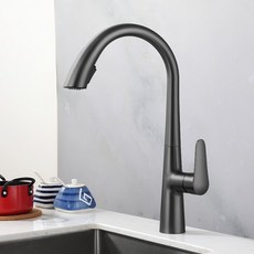 304不鏽鋼抽拉水龍頭 - 廚房冷熱水龍頭 伸縮式菜盆水槽龍頭, 1個, 槍灰-两檔隱藏抽拉+不鏽鋼標準款+62