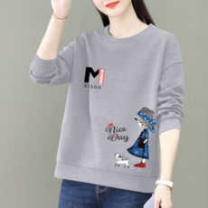 지고다그 여성 순면 긴팔 맨투맨 라운드넥 루즈핏 캐릭터 프린트 봄가을 데일리 YZH74401