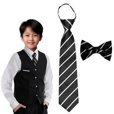주니어 넥타이 부다방 2p 블랙줄 나비넥타이 일자넥타이 검정 화이트씬라인 2개