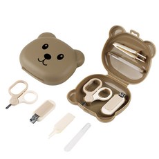 베비노 유아 손톱 정리 4종 세트 휴대용 케이스 포함, 1개, 브라운