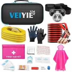 점퍼 케이블이 있는 자동차 도로변 비상 키트 차량용 응급 처치 키트 비상 키트 자동차 안전 길가 보조 키트 헤드램프 견인 스트랩 장갑 남성 여성용 필수 자동차 액세서, Essential Kit