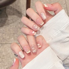 穿戴甲高級感秋冬閃鑽蝴蝶手工美甲甲片辣妹穿戴式指甲片, 1個, BY2211湖水皆香:穿戴甲#30片/盒