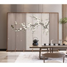 차례 병풍 제사 파티션 접이식 우드 그림 풍경화, 1개