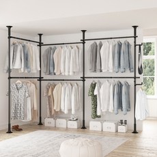 Liwoo 堅固衣架 6層多功能掛勾組, 黑色