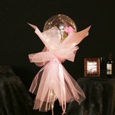 LED玫瑰花波波球花束 20吋透明氣球, 1個, (1)發光波波球花束-粉玫瑰