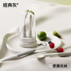 DFMEI 嬰兒輔食刮泥勺寶寶餐具雙頭水果刮泥勺兒童勺子便攜款寶寶餵養勺, 1個, 灰色:如圖