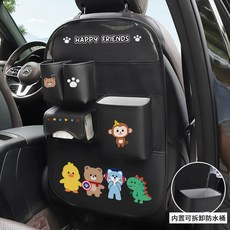可愛多功能汽車椅背收納袋 後排座椅防踢掛式置物袋 車內用儲物掛袋, 1個, 黑色好朋友-多功能收納+防踢贈防水內置桶