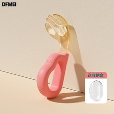 DFMEI 婧麒 嬰兒學吃飯訓練叉勺 兒童餐具套裝, 1個, 如圖, 【ppsu叉子+硅膠手柄】石榴紅/贈收納盒