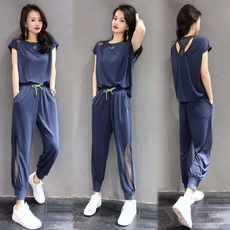 夏季新款時尚洋氣短袖哈倫顯瘦休閒兩件套運動套裝女