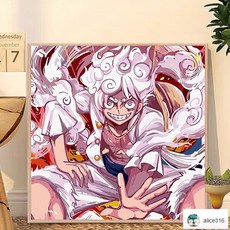 新品上市 海賊王五檔 數字油畫diy 動漫油畫 丙烯畫 填色油畫 路飛 日本動漫 兒童畫畫, 1個, 18X24cm木質畫架（不含油畫）,30x30cm 木質内框