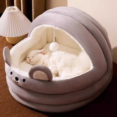 고양이 숨숨집 따뜻한 가을 겨울 텐트 난방 동물 쿠션, 1개, 갈색 곰+담요 S