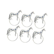 식탁 파티 장식용 우아한 말 디자인 냅킨 링 알로이 웨스턴 에퀴스트리안 냅킨 버클 6개 팩, Silver