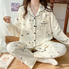 100% 순면 봄여름 이중 거즈 산후조리 세트 임산부 잠옷 여 수유복