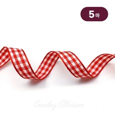 선데이블라썸 [18색] 10mm 체크리본 테이프 선물포장끈 공예 제작 원단, 5개, 02. 레드
