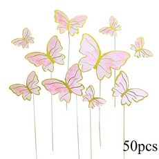 나비 케이크 우아한 보라색 분홍색 종이 장식 생일 결혼식 파티 베이킹, 6. pink 1-50pcs