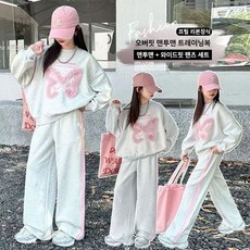 UPPERCUT 여아 오버핏 맨투맨 상하복세트 봄가을 트레이닝복 초등여아 와이드팬츠 프릴 리본장식 운동복