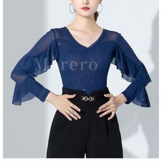 Merero 여성 라틴 댄스복 블라우스