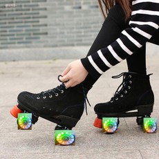 黑色成人雙排四輪溜冰鞋 閃光輪 旱冰鞋 輪滑鞋, 黑色閃光輪,37, 1個