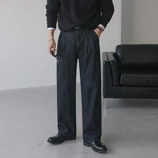 베이직바이블 논페이드 생지 투핀턱 와이드 데님 팬츠(2color)