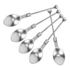 Veemoon Beadable 스푼 세트 5피스 스테인리스 스틸 시즈닝 젓는 디저트 아이스크림 티스푼 파우더 설탕 주방 커틀러리 기구 애프터눈 티 파티 선물, Veemoon Beadable 스푼 세트, 5피스 스테